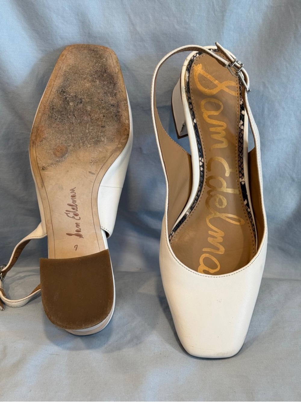 Sam Edelman White Square Toe Slingback Block Heels - Picture 2 of 4